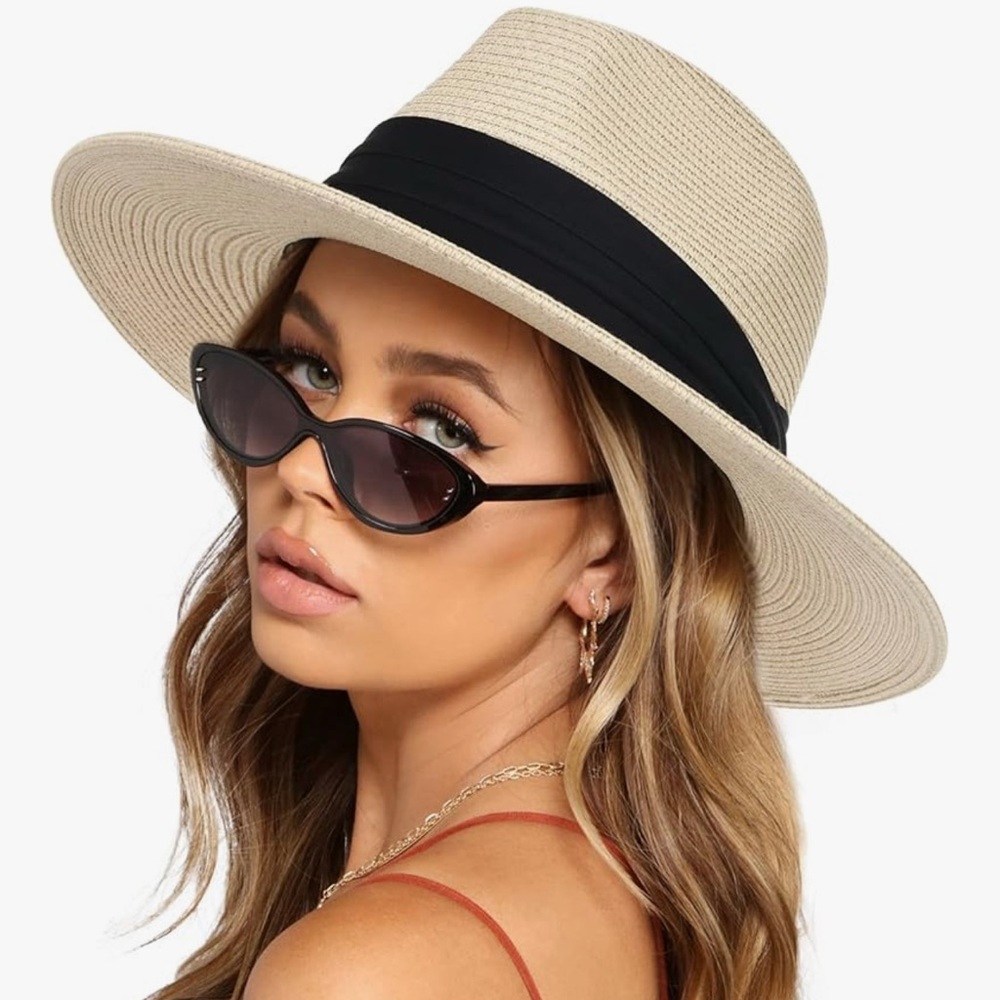 Women’s Men’s Wide Brim Straw Fedora Hat Adjustable